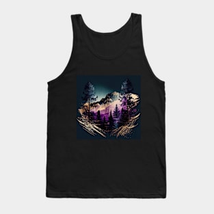 Metallic Purple and Navy Mountains and Trees Tank Top